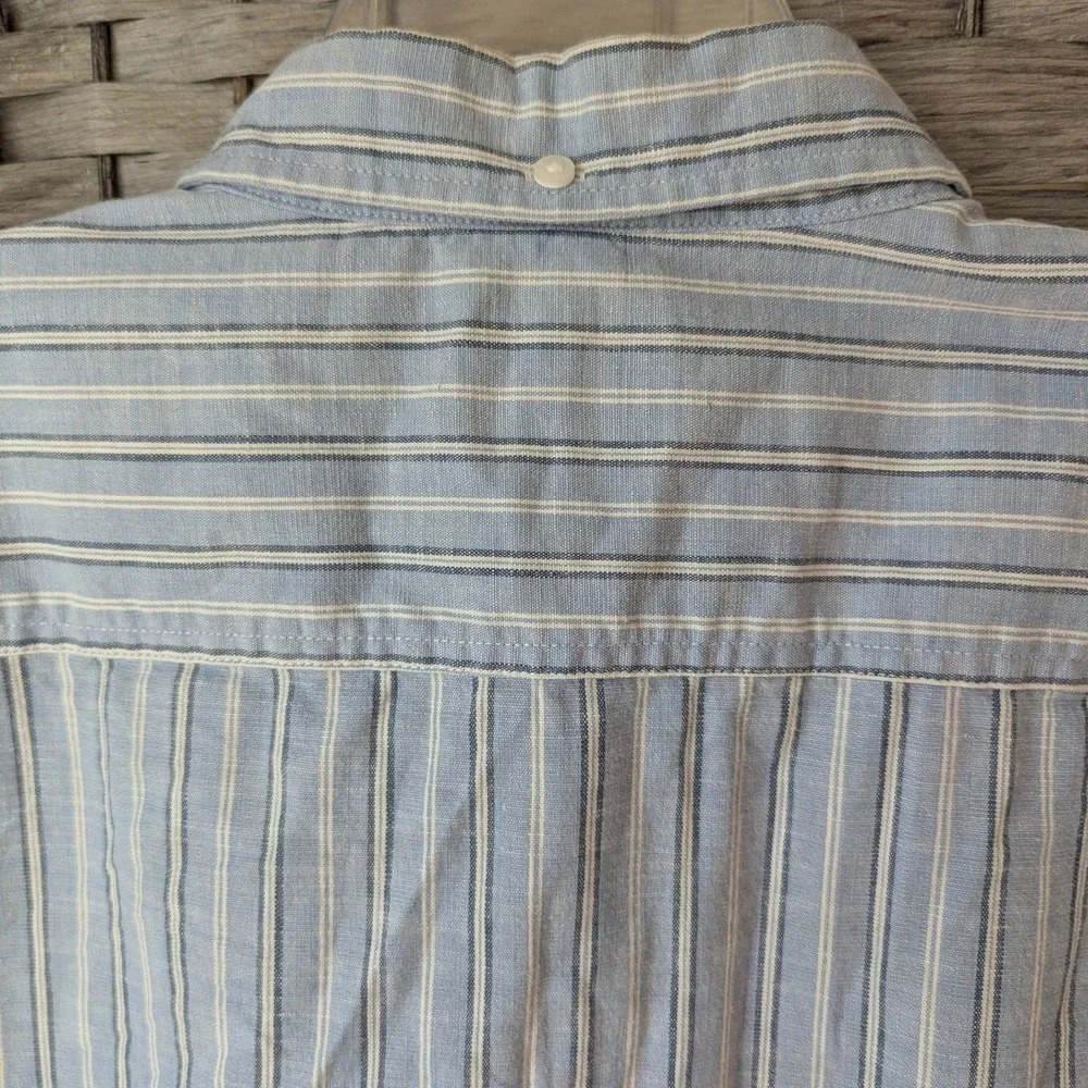LL Bean Mens XL Tall Blue White Striped Short Sleeve Button Down Shirt - Picture 4 of 9
